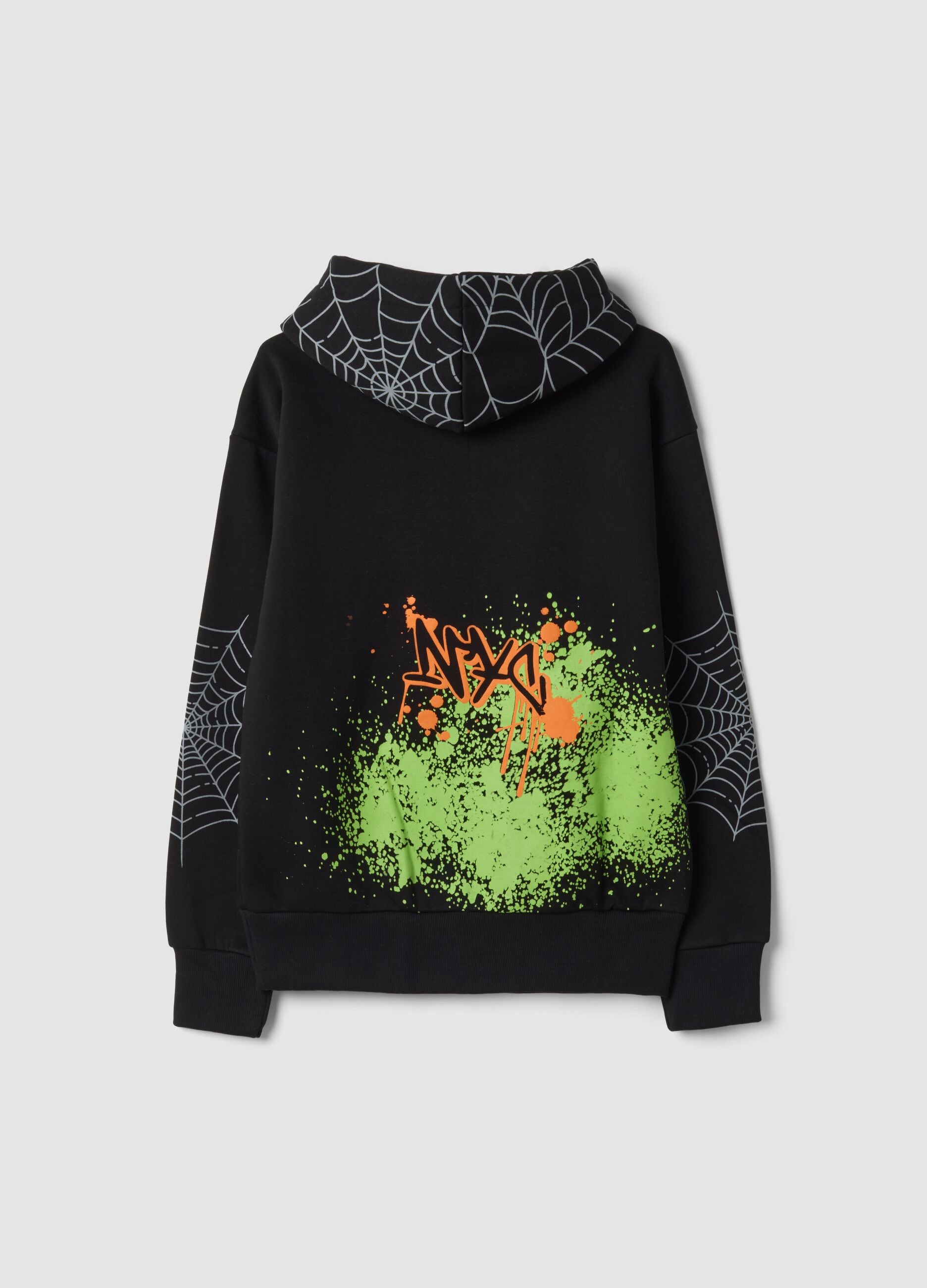 Black cotton-blend hooded sweatshirt with graffiti print, regular fit