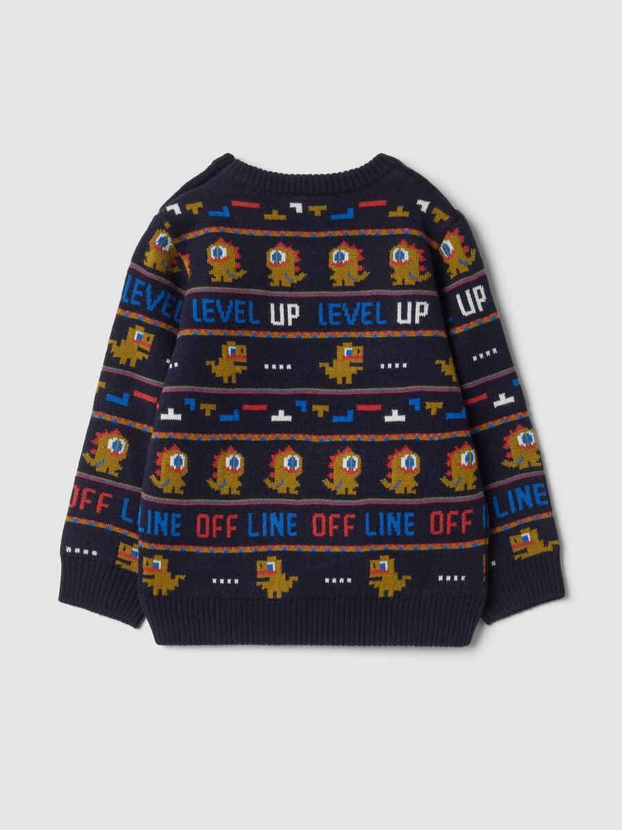 Maglione blu girocollo in maglia jacquard regular fit_1