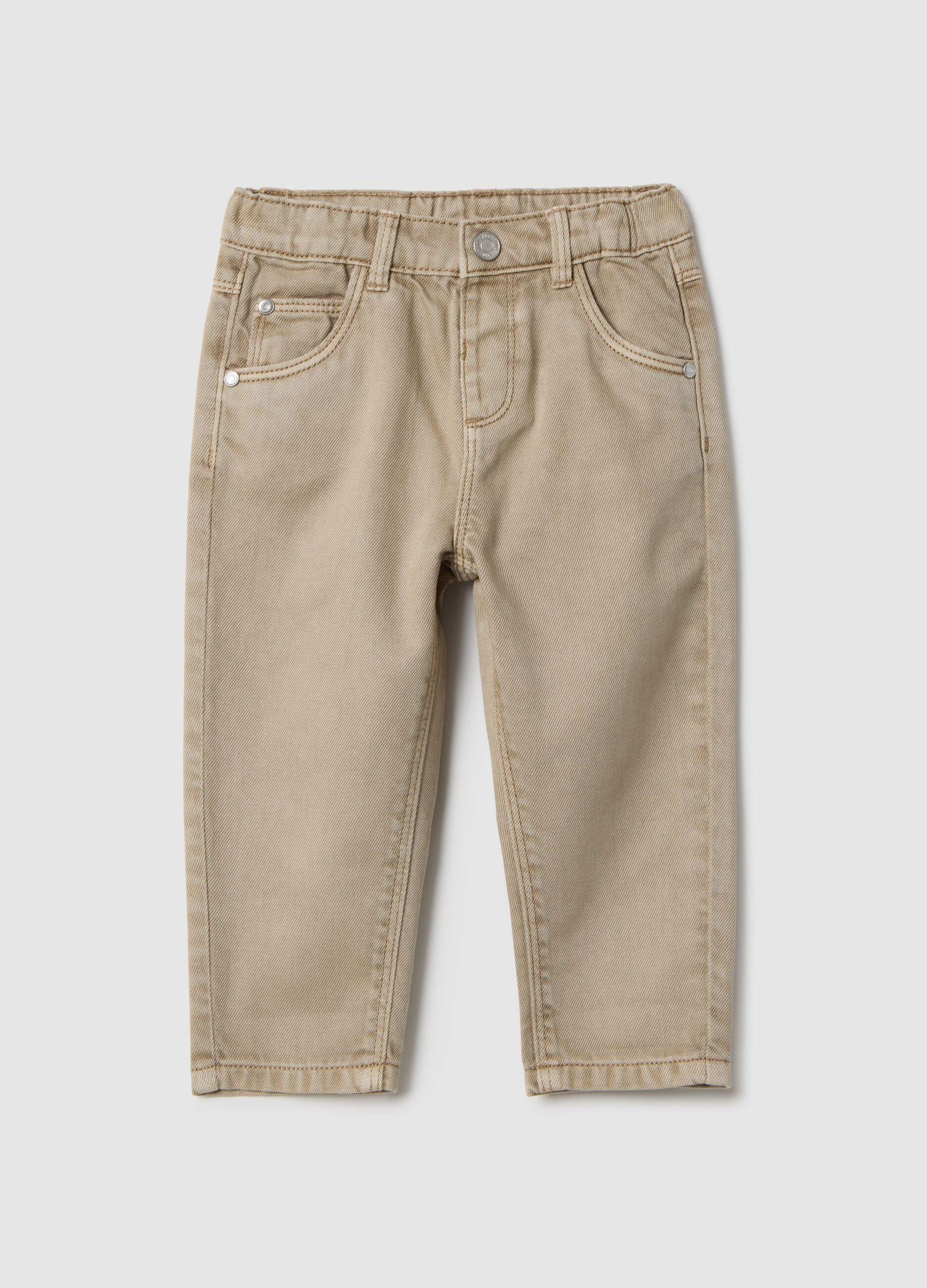 Boys' beige regular fit pure cotton trousers