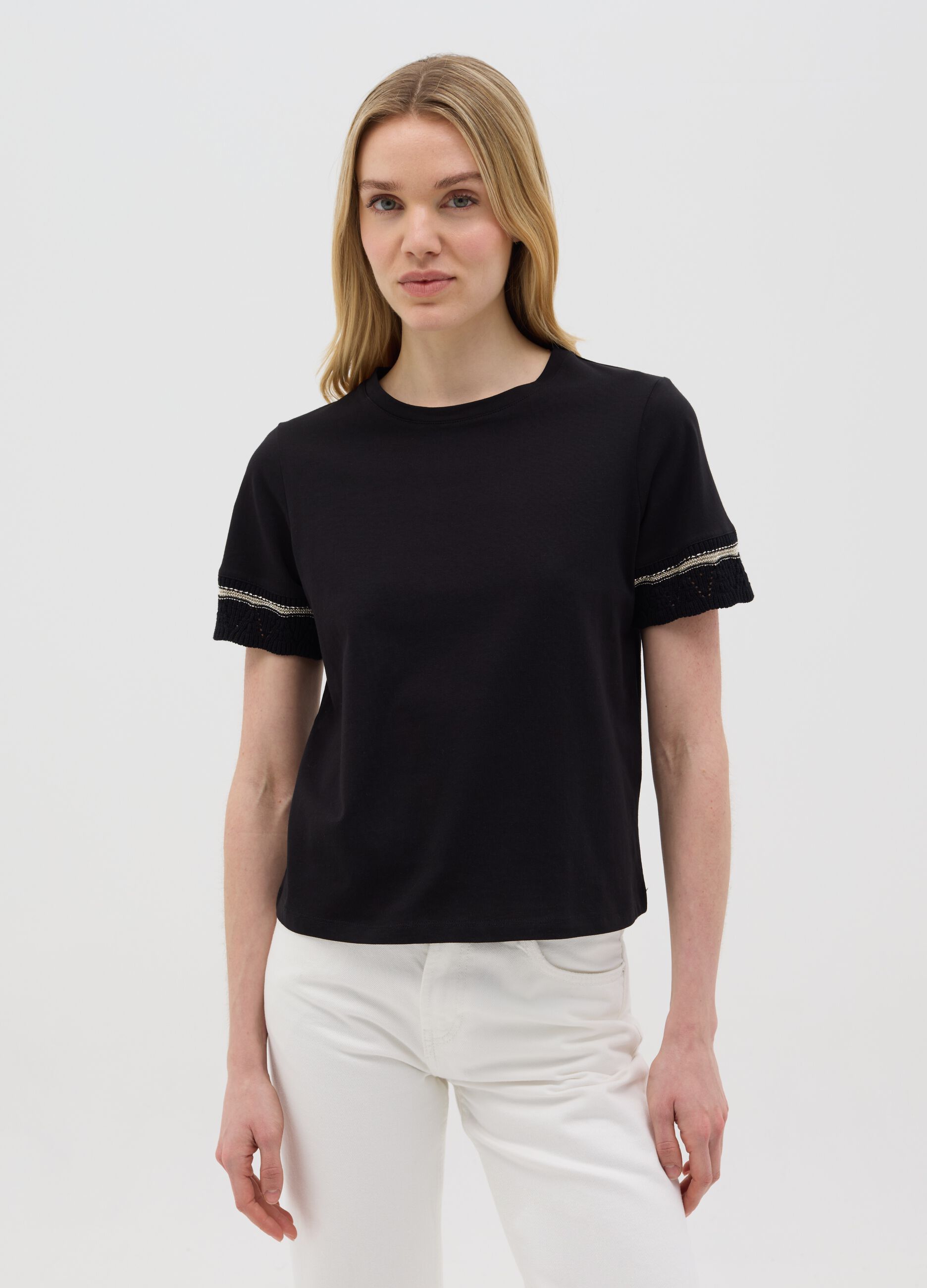 Black T-shirt with decorative details by Ovs