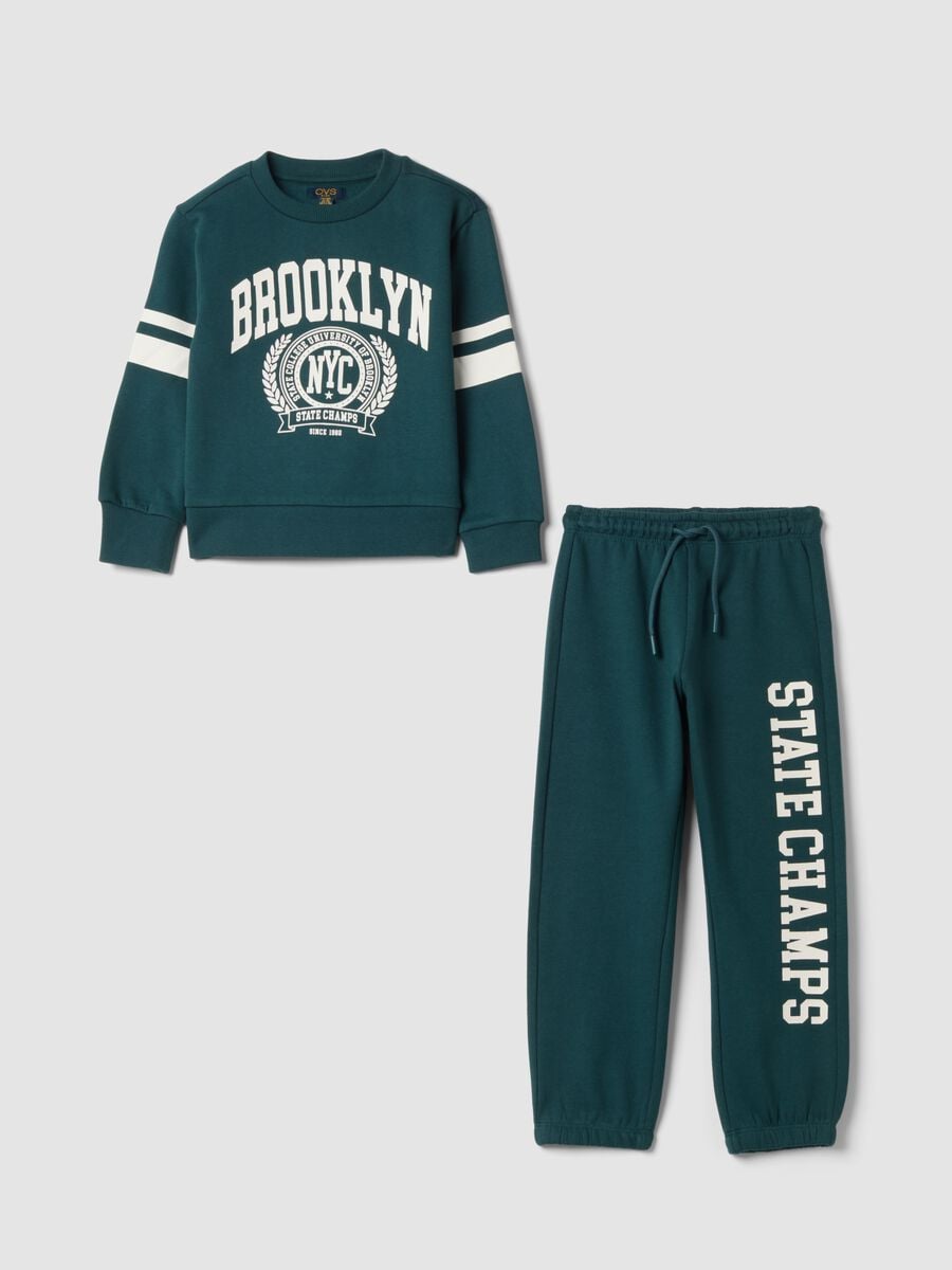 Pure cotton moss green tracksuit with crew-neck sweatshirt_0