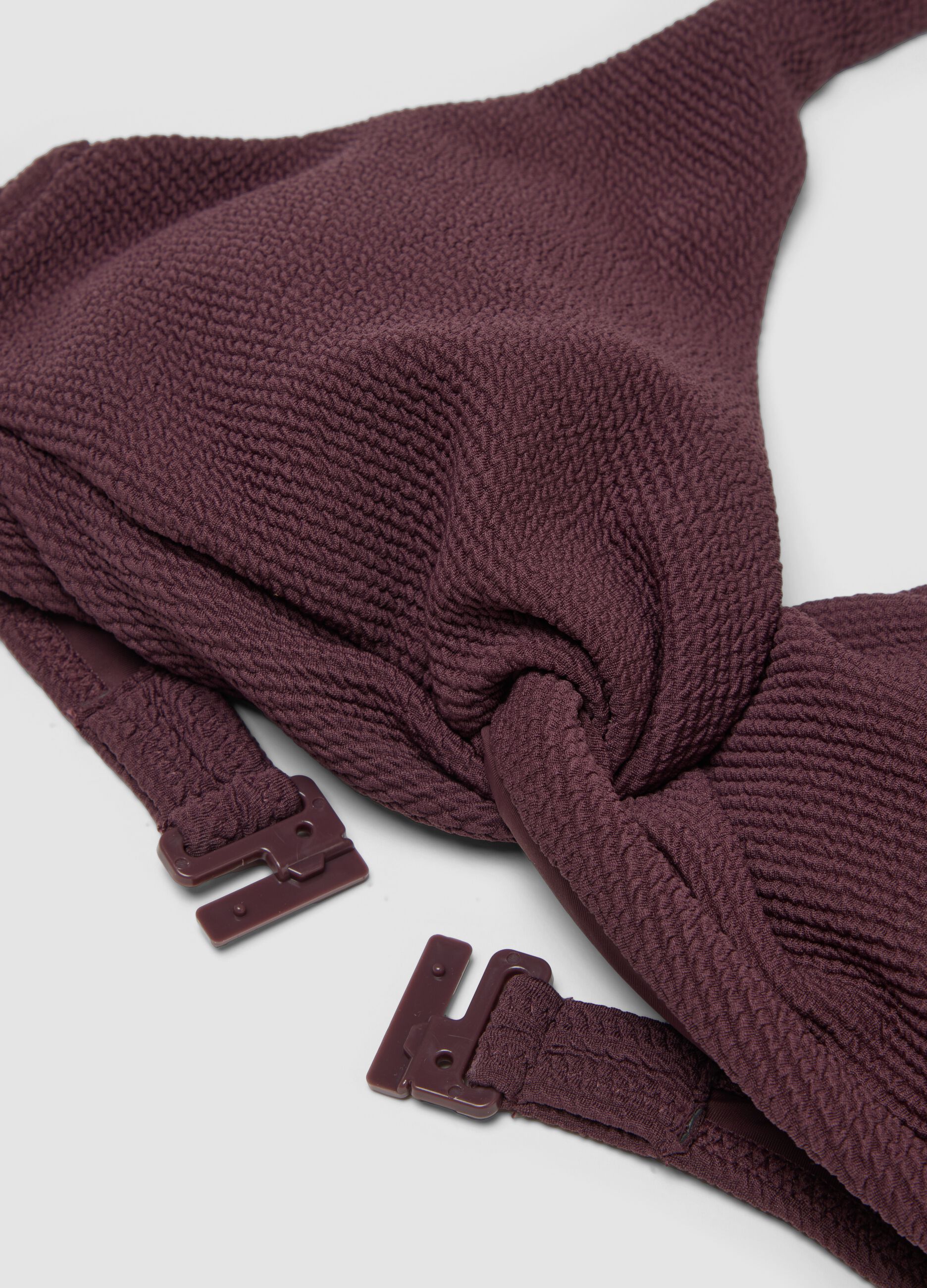 Purple braided triangle bikini top in stretch fabric