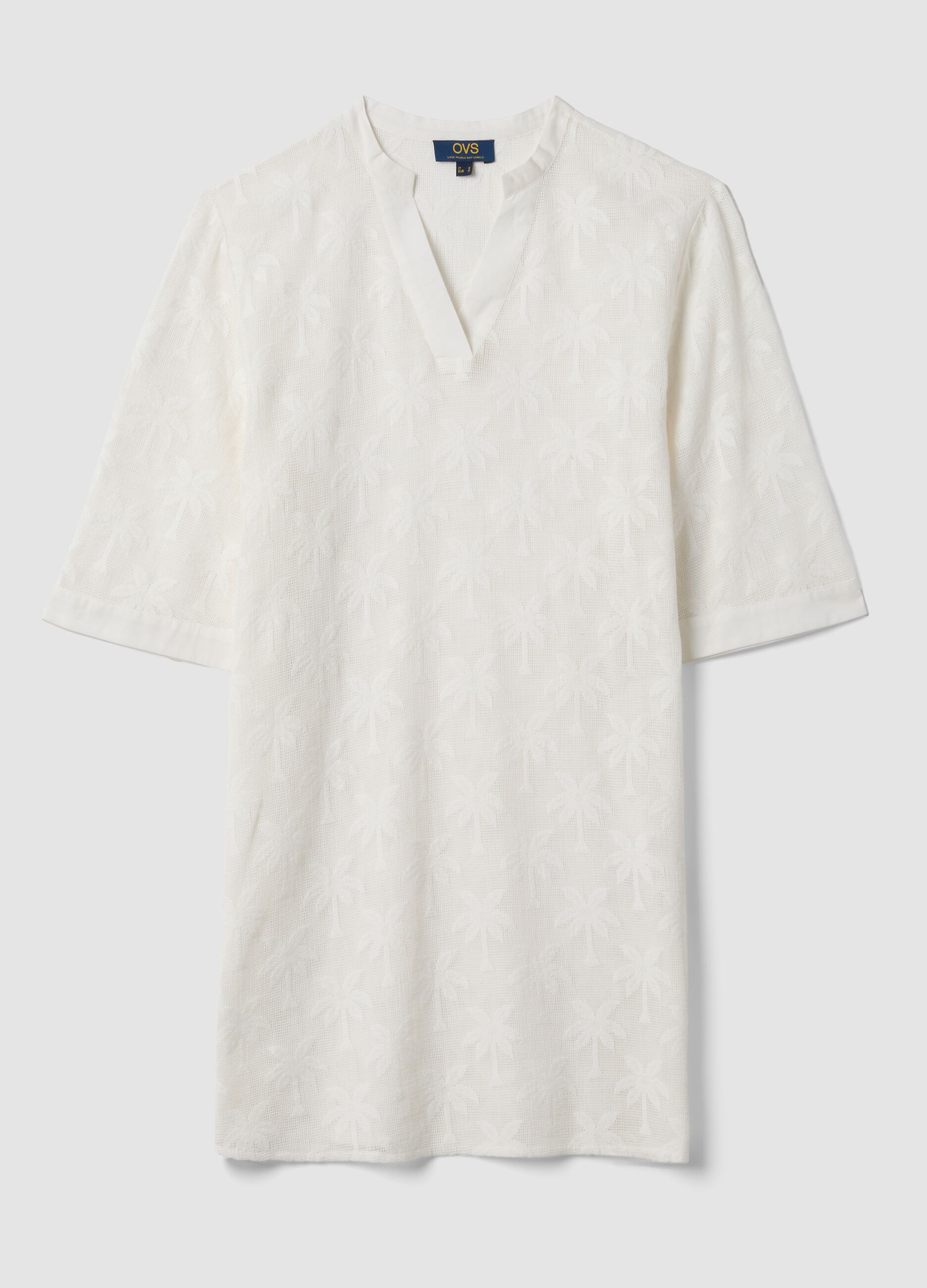 White cotton-blend kaftan