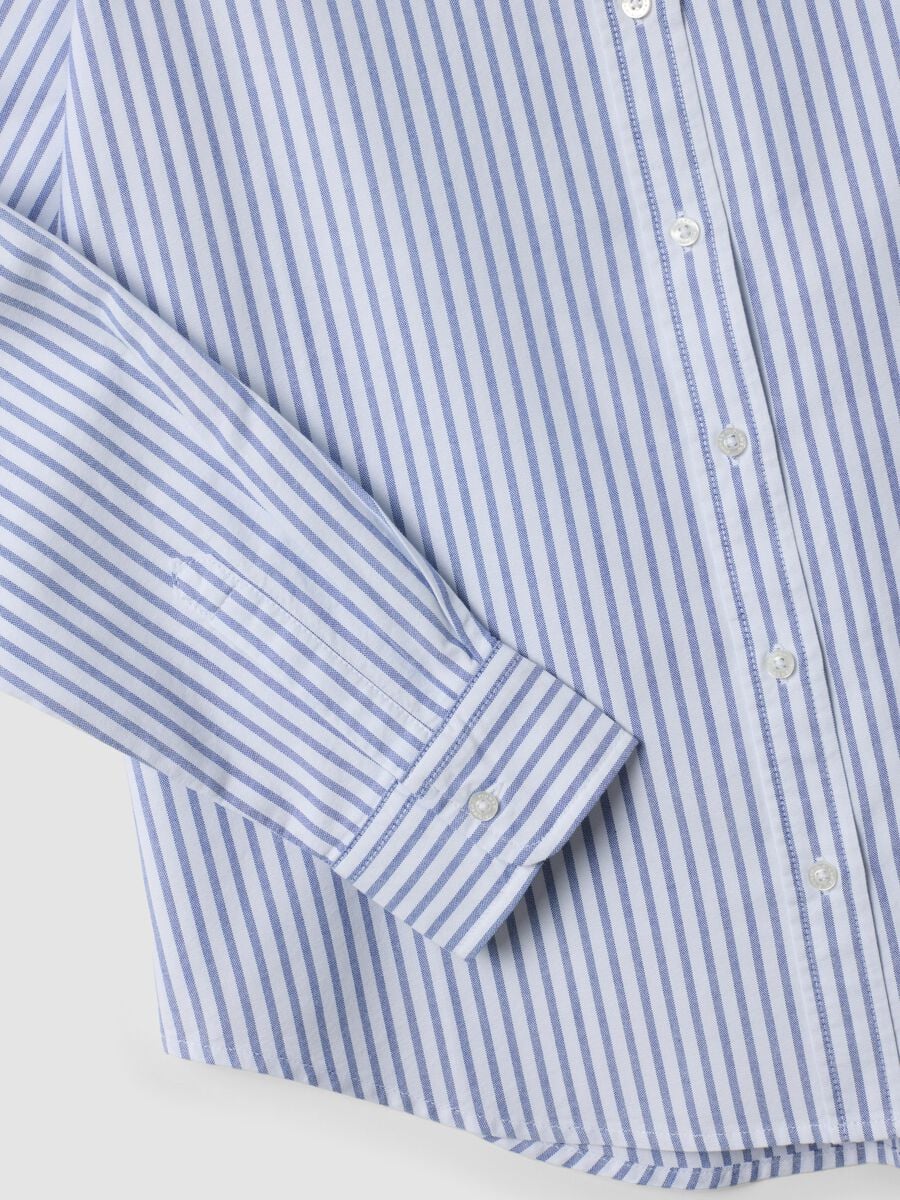 Camicia oxford azzurra a righe bianche in puro cotone comfort fit_5