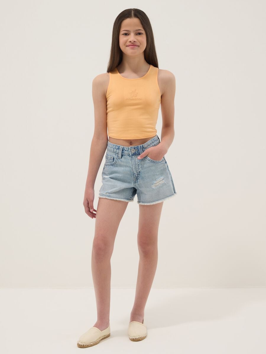 Shorts denim azzurri in puro cotone da ragazza regular fit_0