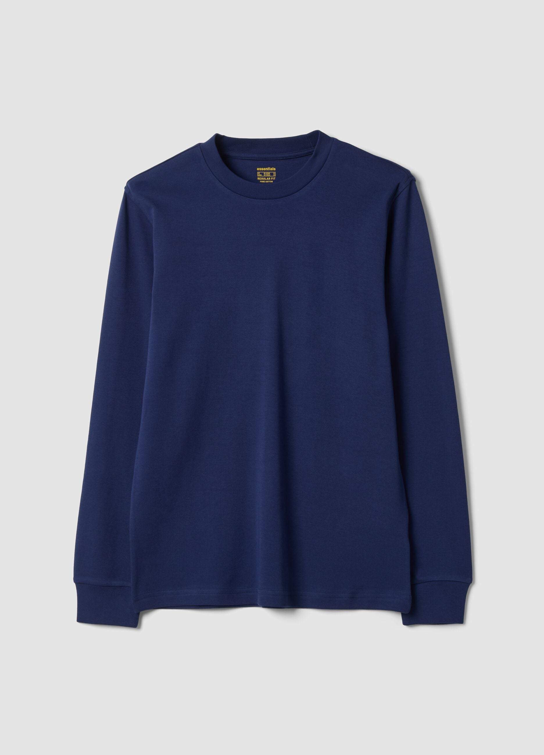 Blue pure cotton crew-neck T-shirt