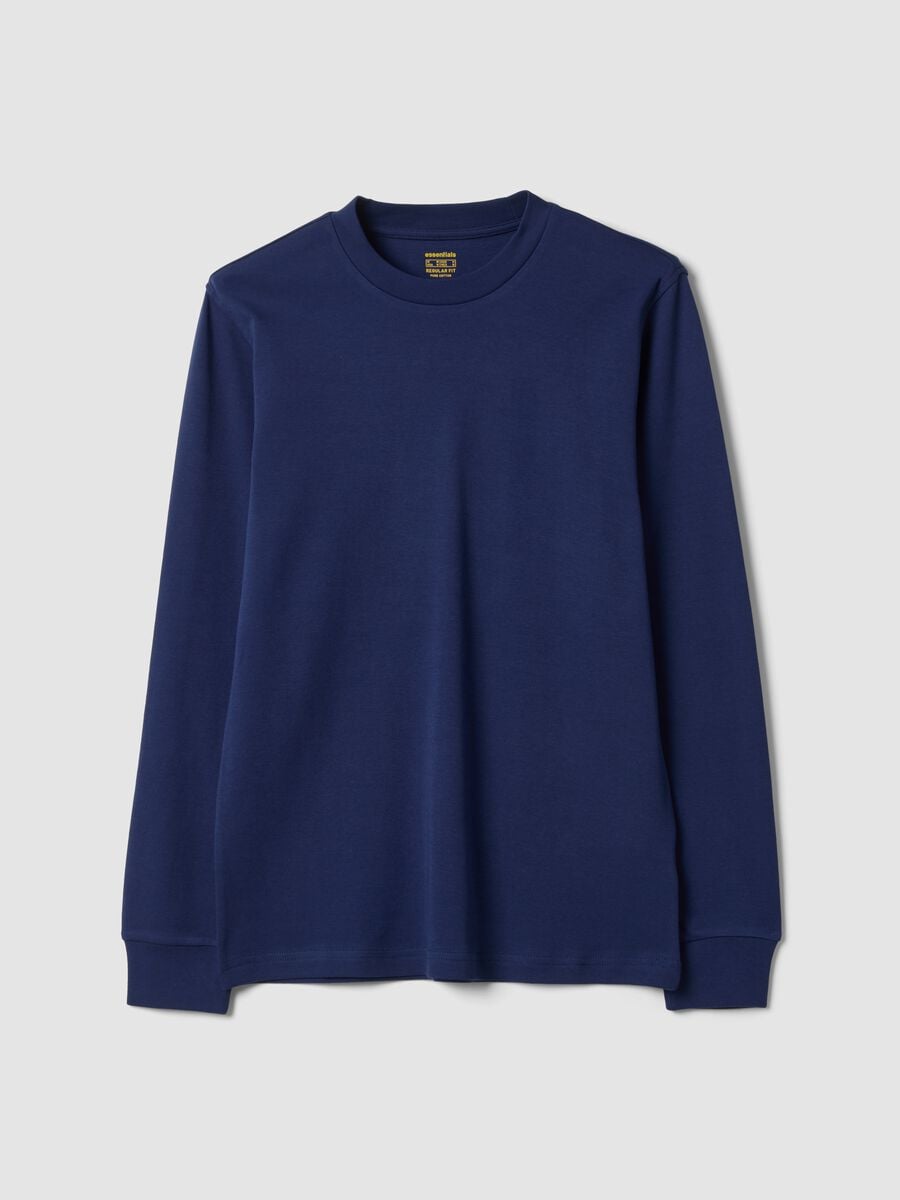 T-shirt blu in puro cotone con girocollo_0