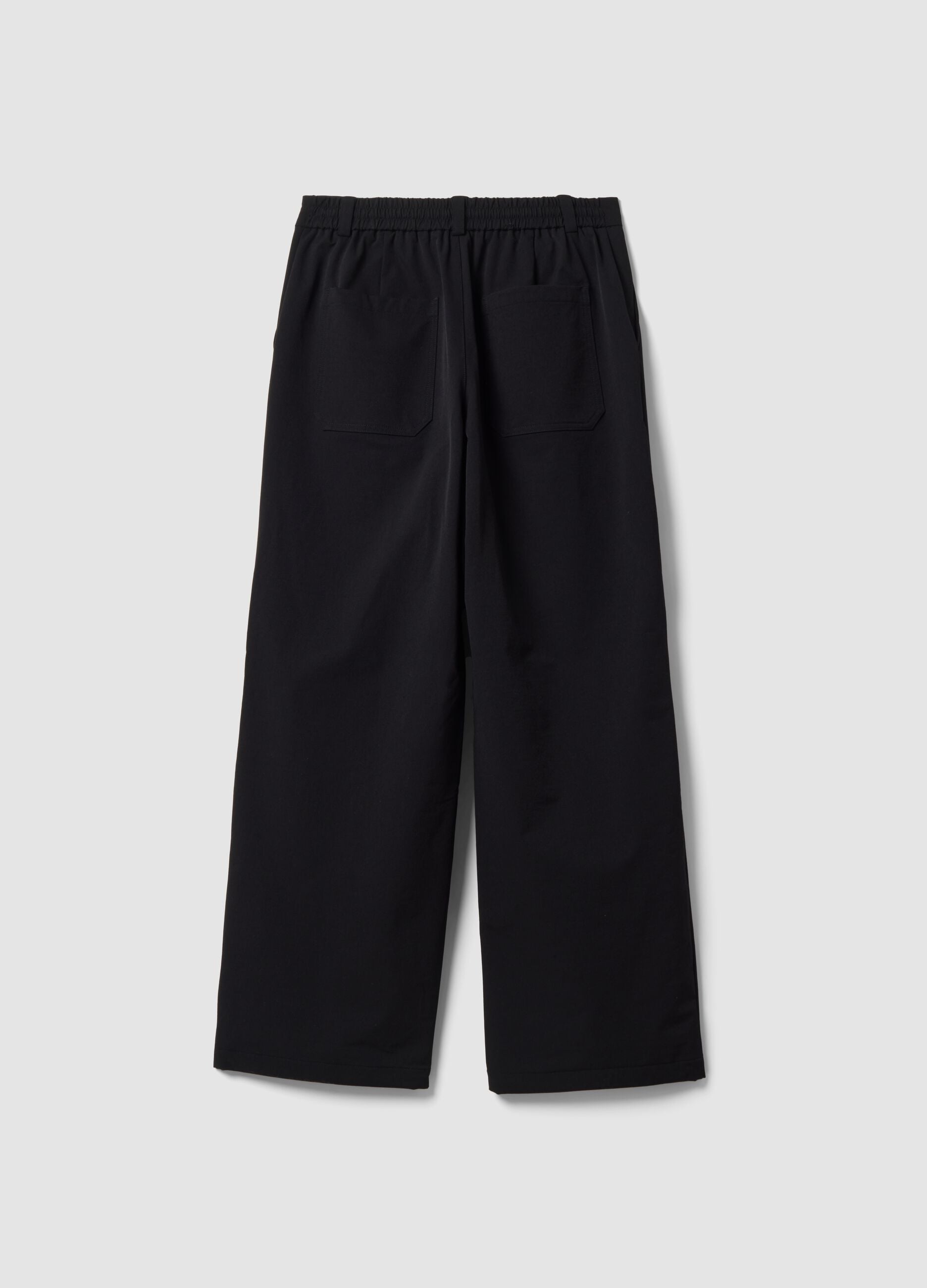 Black stretch-fabric parachute-fit trousers
