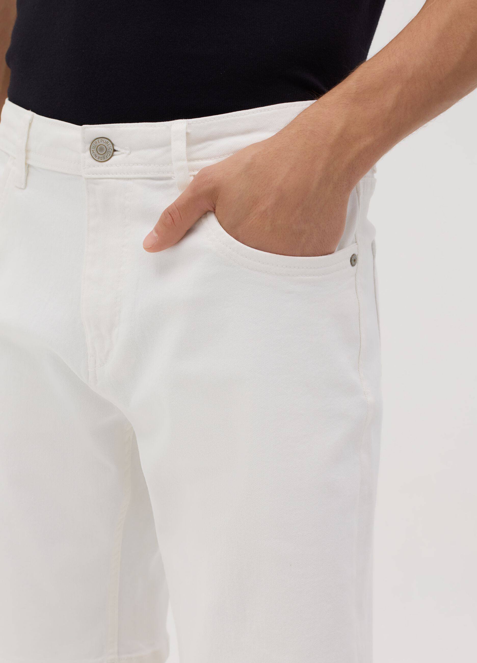 White stretch cotton denim Bermuda shorts by Ovs