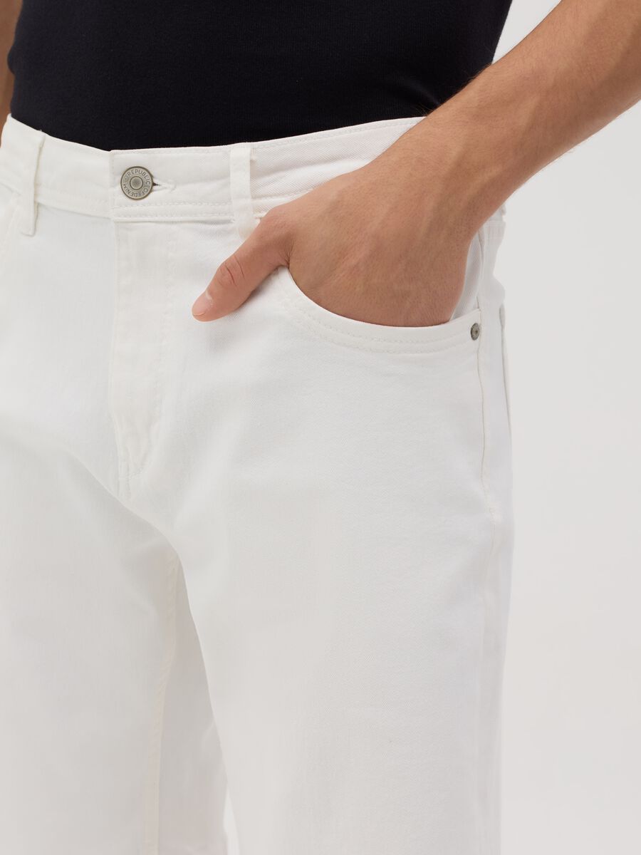 White stretch cotton denim Bermuda shorts by Ovs_3