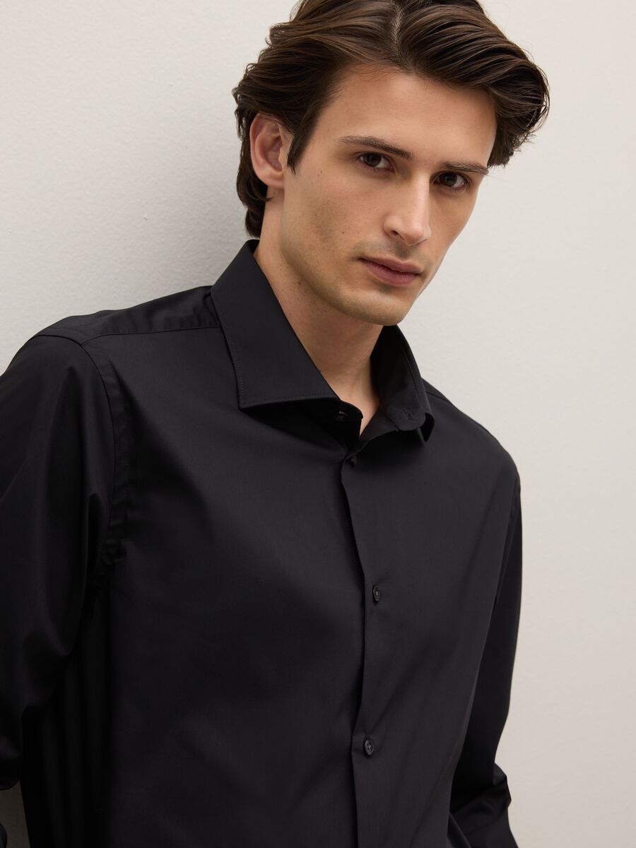 Slim fit black stretch cotton shirt_3