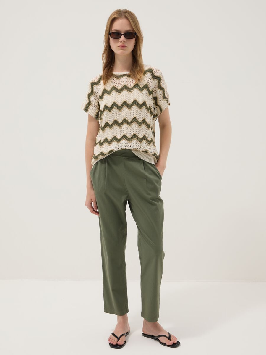 Beige open-knit stretch cotton top_2