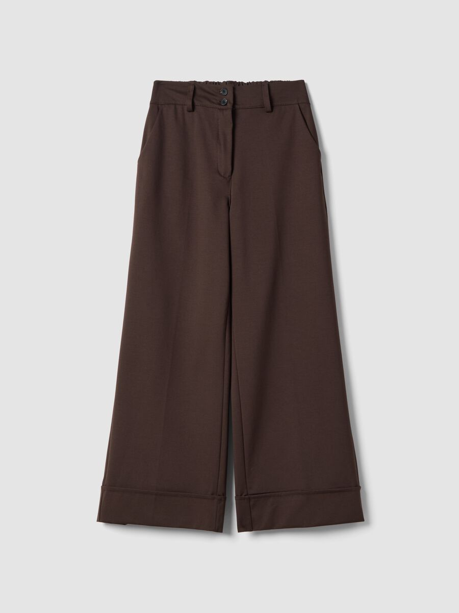 Pantaloni wide leg in misto cotone elasticizzato marroni regular fit_4