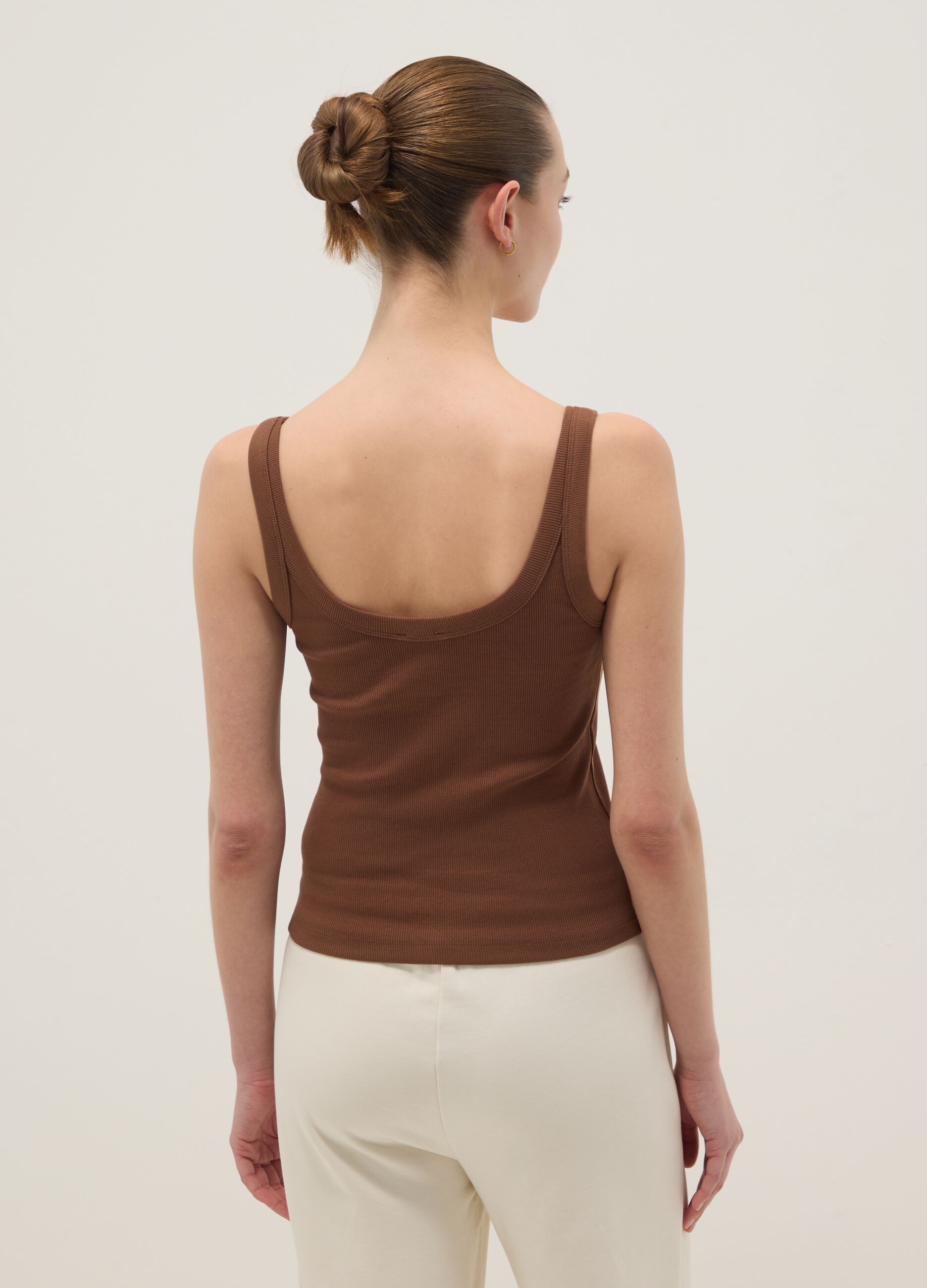 Brown fitted stretch-cotton vest top