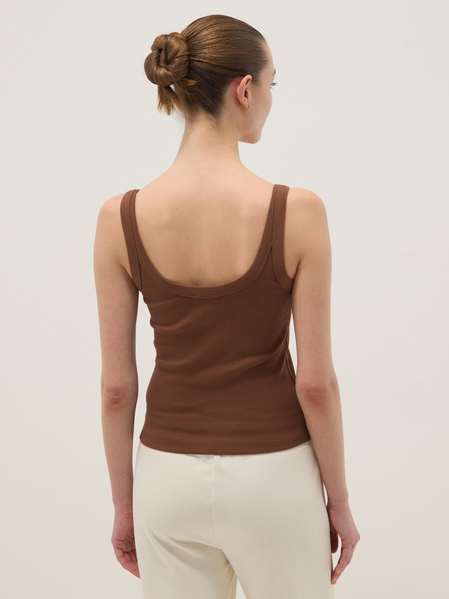 Brown fitted stretch-cotton vest top_3