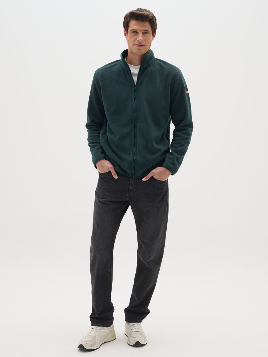 Green regular fit fleece sweatshirt with zip_1