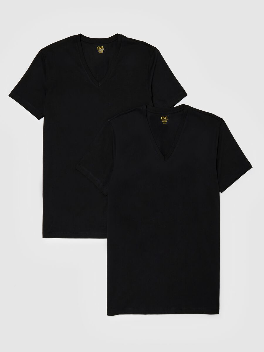 Bipack di t-shirt nere in cotone Supima con scollo a V profondo_4