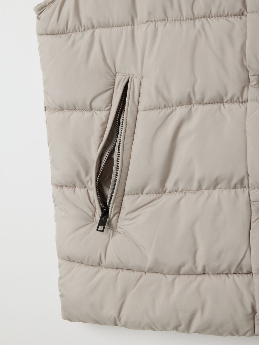 Beige Quilted Waistcoat with Zip_5