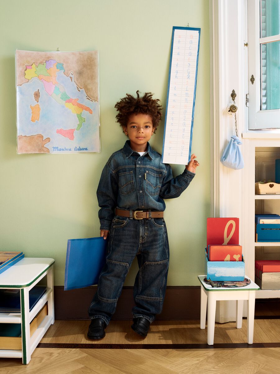 Jeans blu in puro cotone relaxed fit per bambino_0