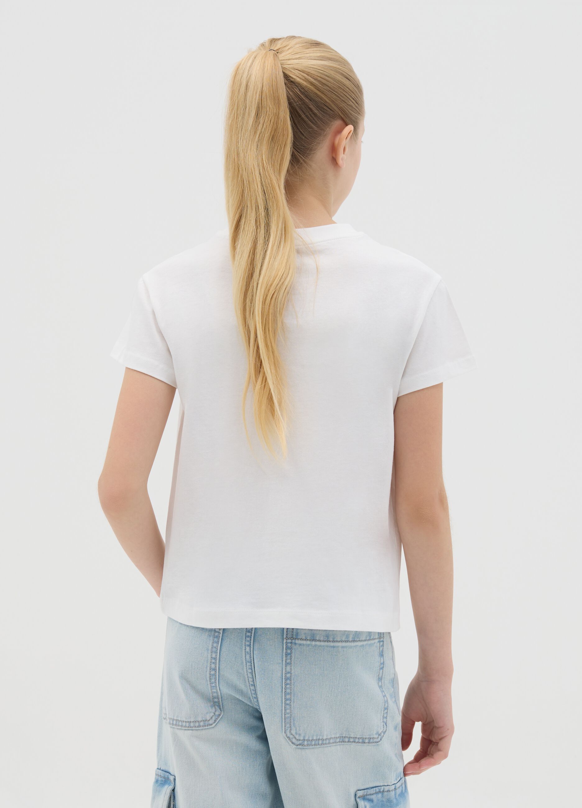 White cotton T-shirt with lettering print
