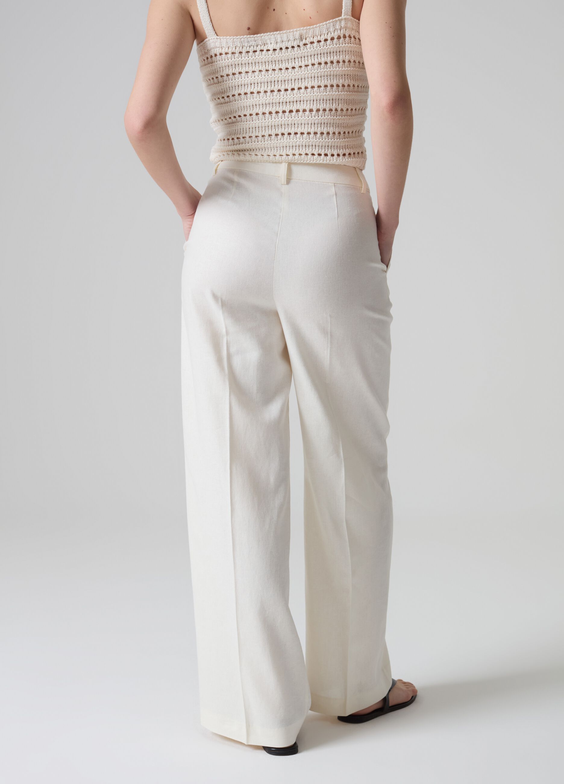 Pantaloni ampi in lino e viscosa PIOMBO
