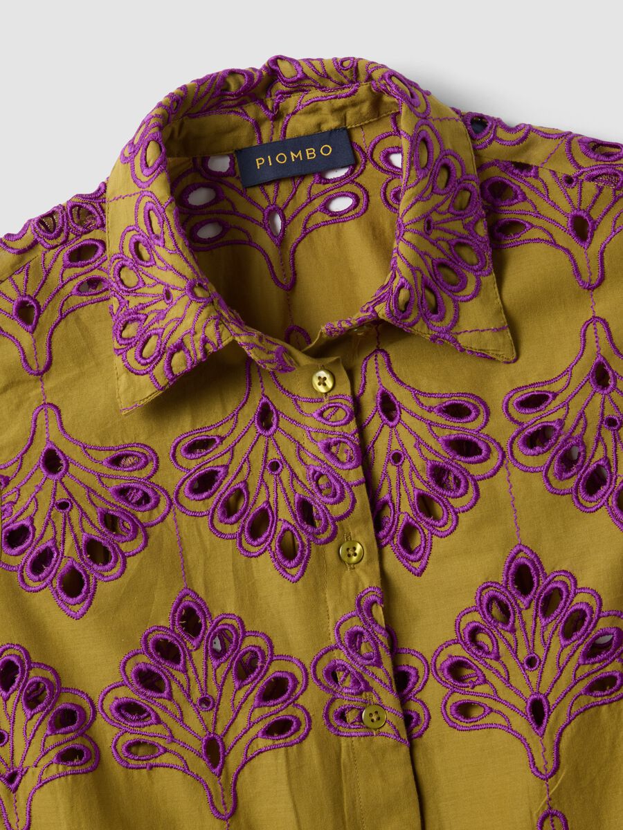 Multicolour pure cotton shirt with eyelet embroidery, regular fit_5