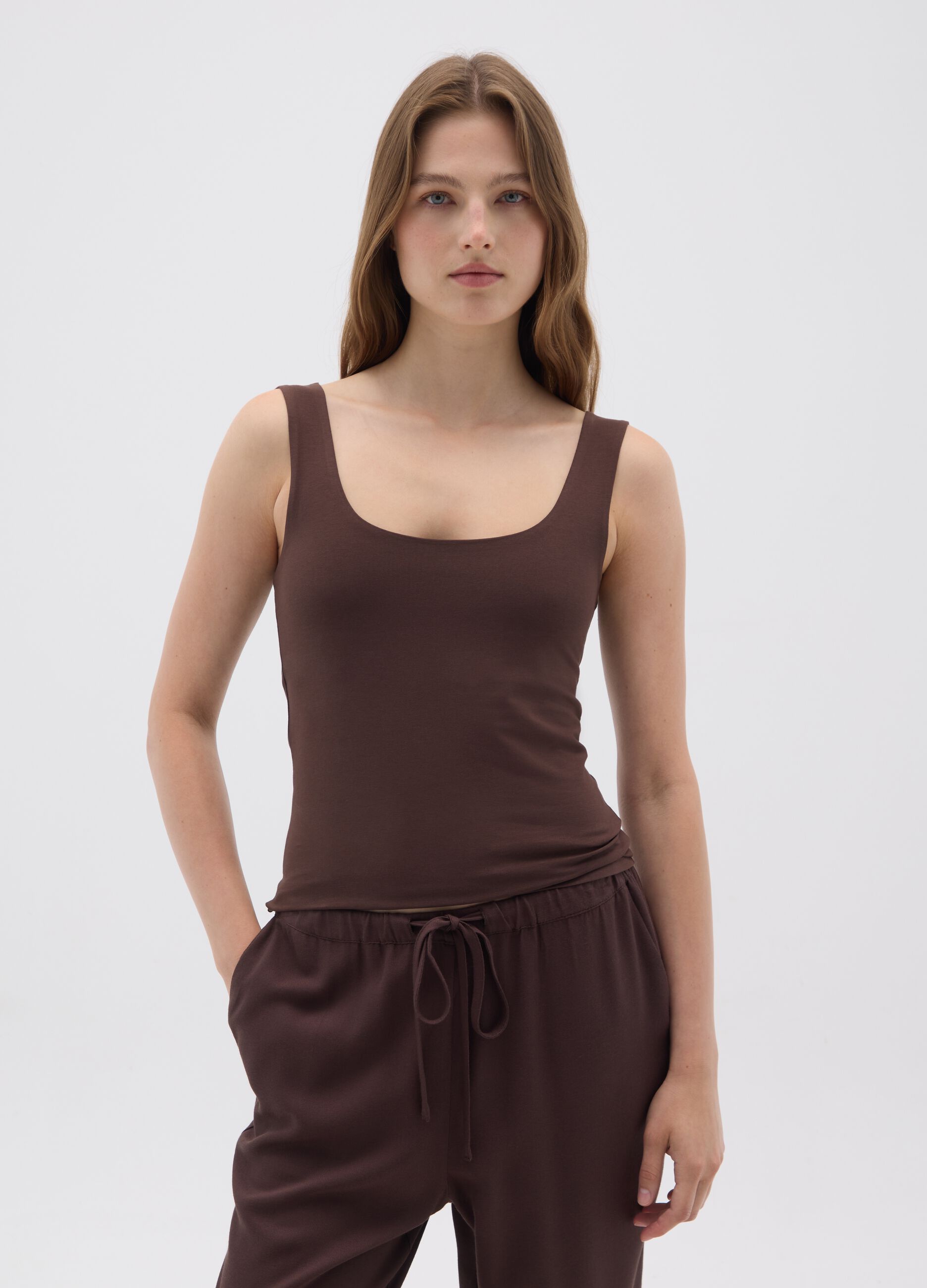 Women's Stretch Cotton Brown Top
