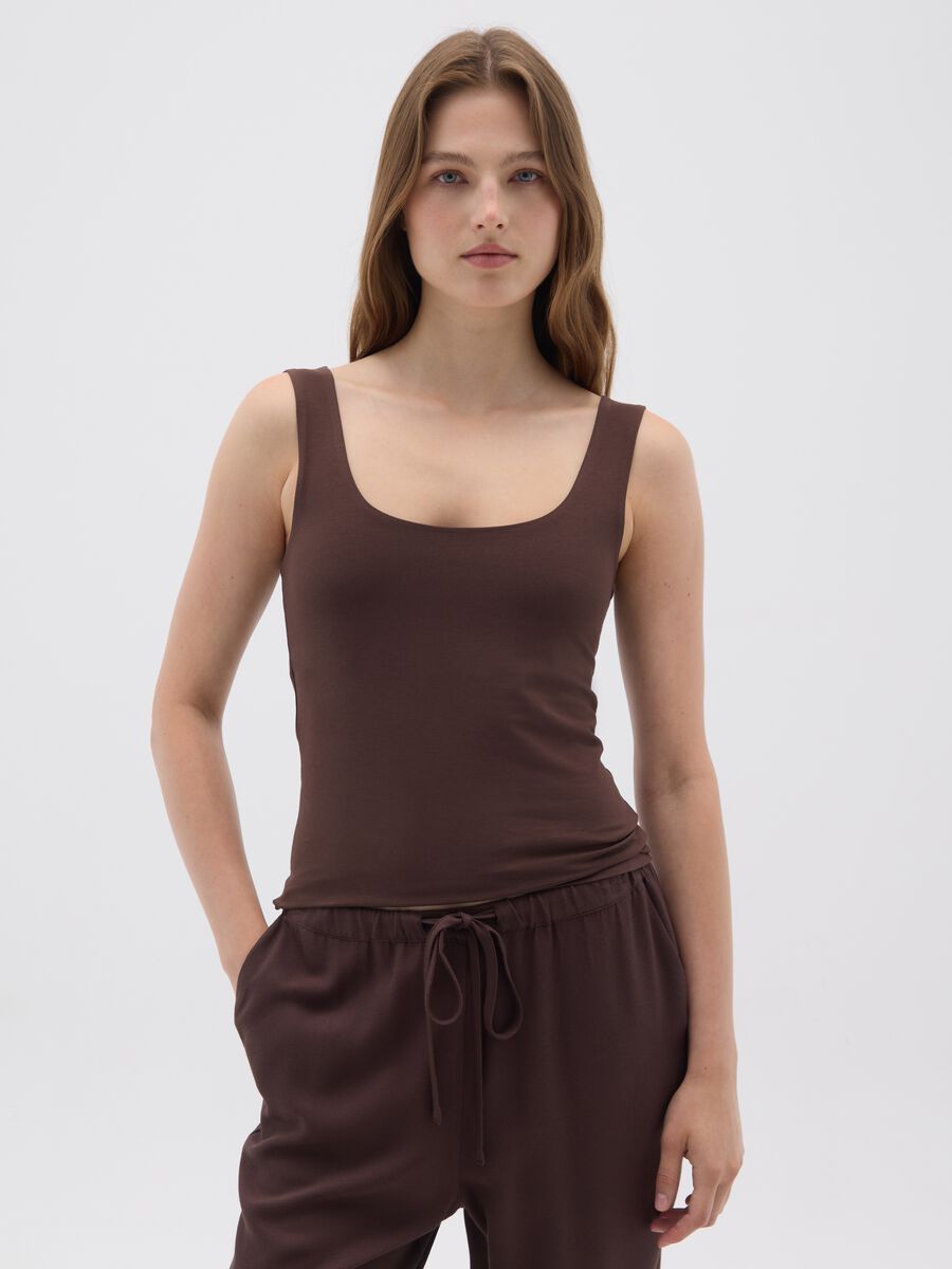 Top da donna in cotone elasticizzato marrone_0