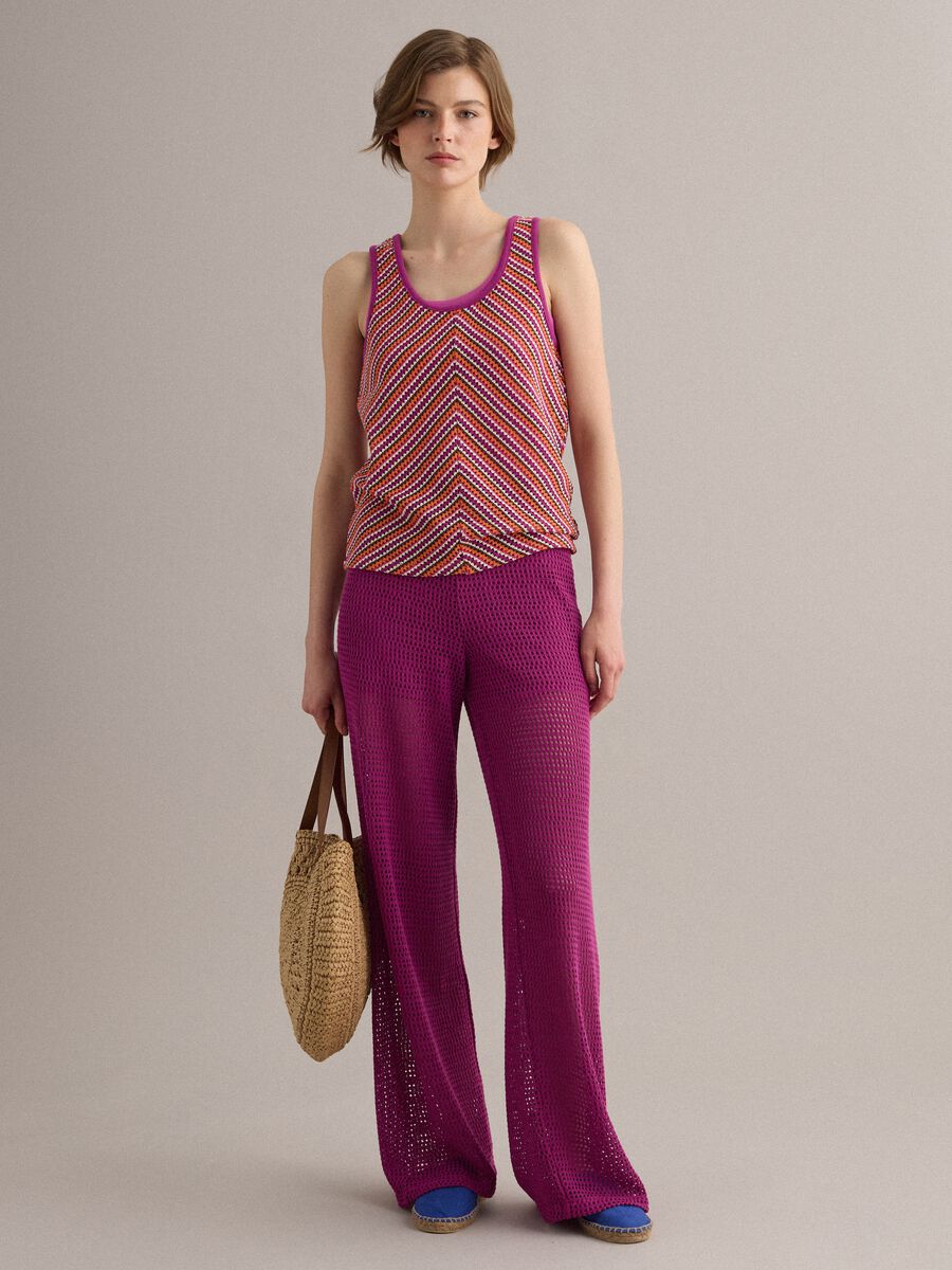 Pantaloni viola palazzo in misto viscosa_0