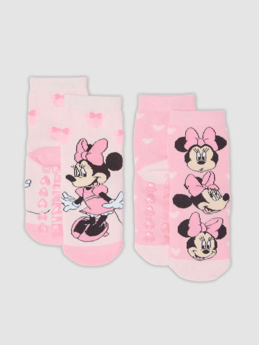 Bipack calze antiscivolo rosa in cotone organico elasticizzato con stampa Minnie_0