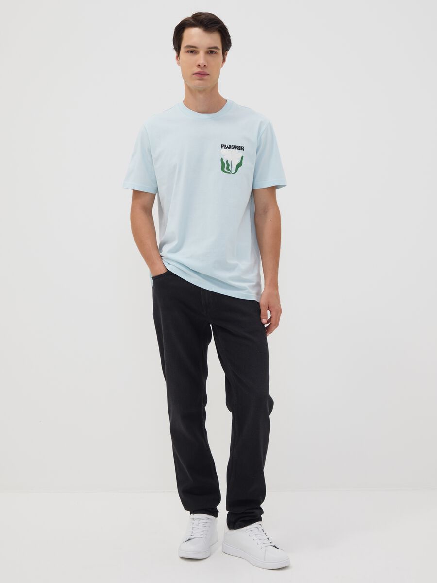 T-shirt azzurra in puro cotone jersey con stampa regular fit_1