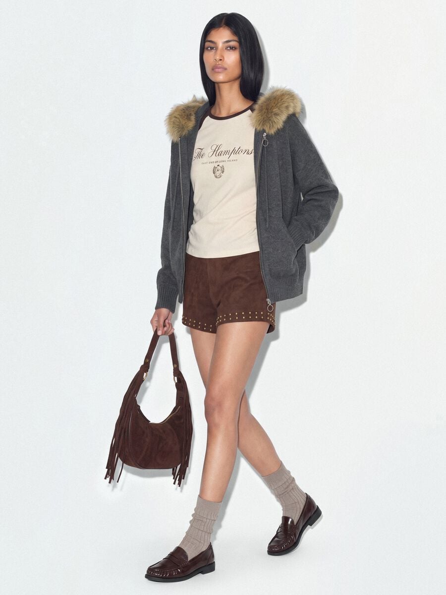 Grey stretch wool cardigan with contrasting collar_1