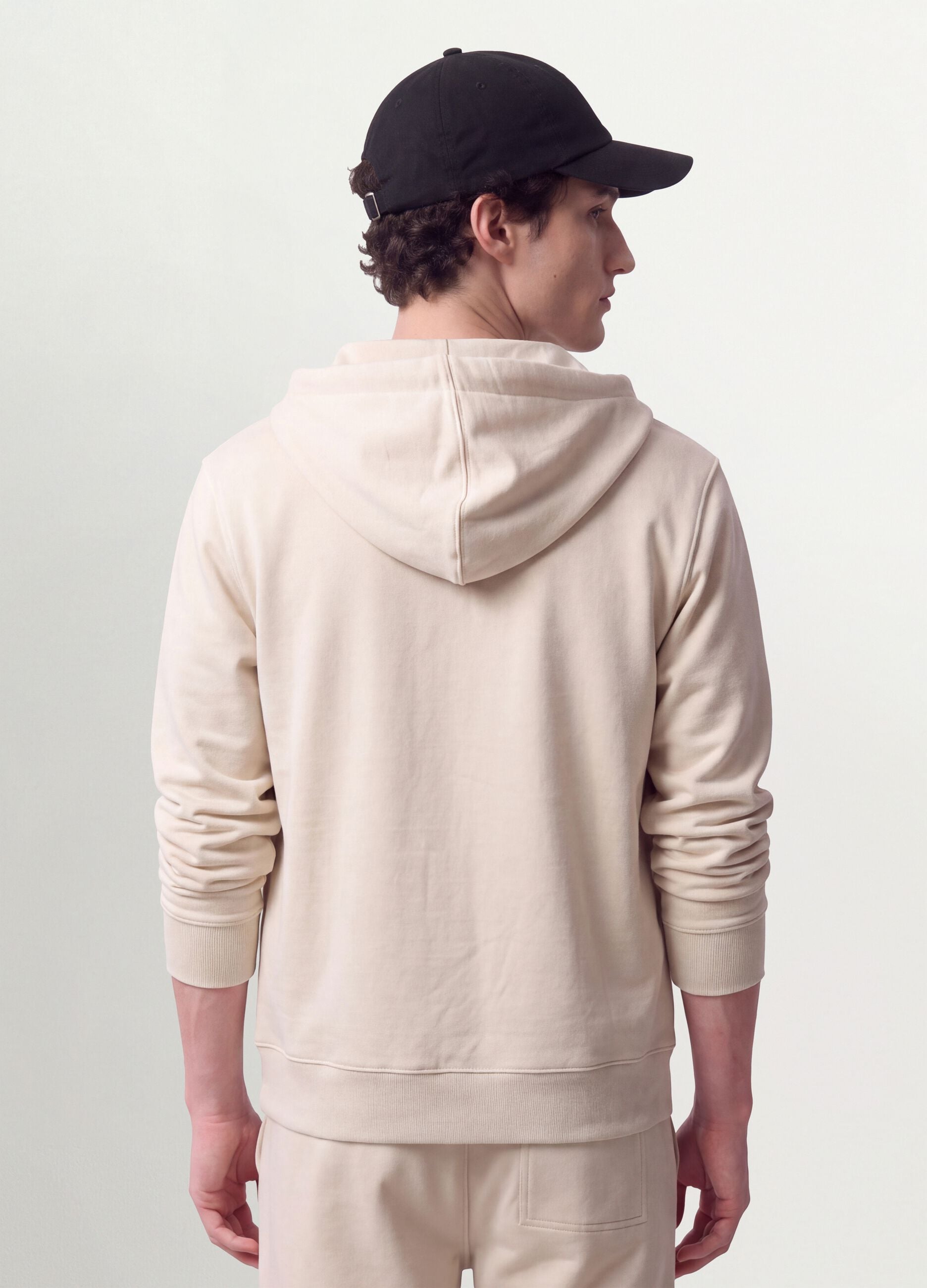 Beige full-zip cotton-blend hoodie, regular fit