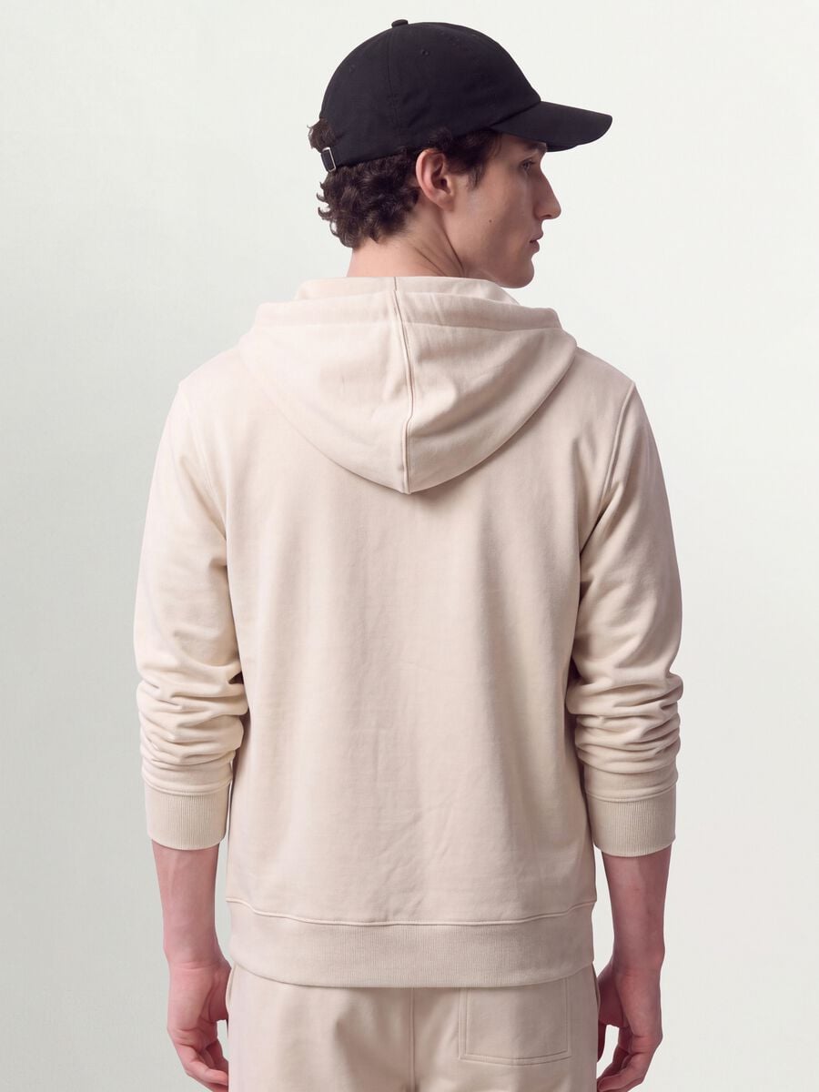Beige full-zip cotton-blend hoodie, regular fit_3
