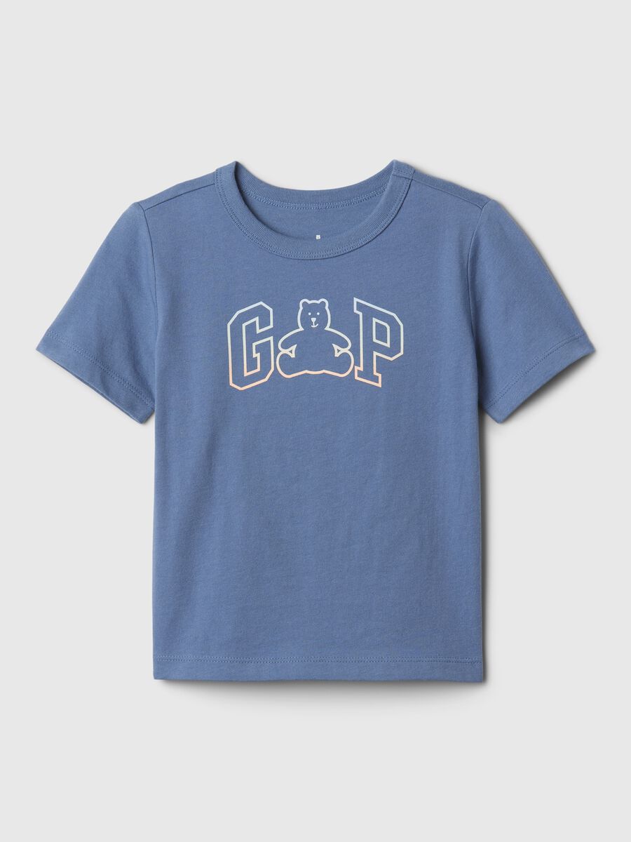 Cotton T-shirt with teddy bear and logo print_0