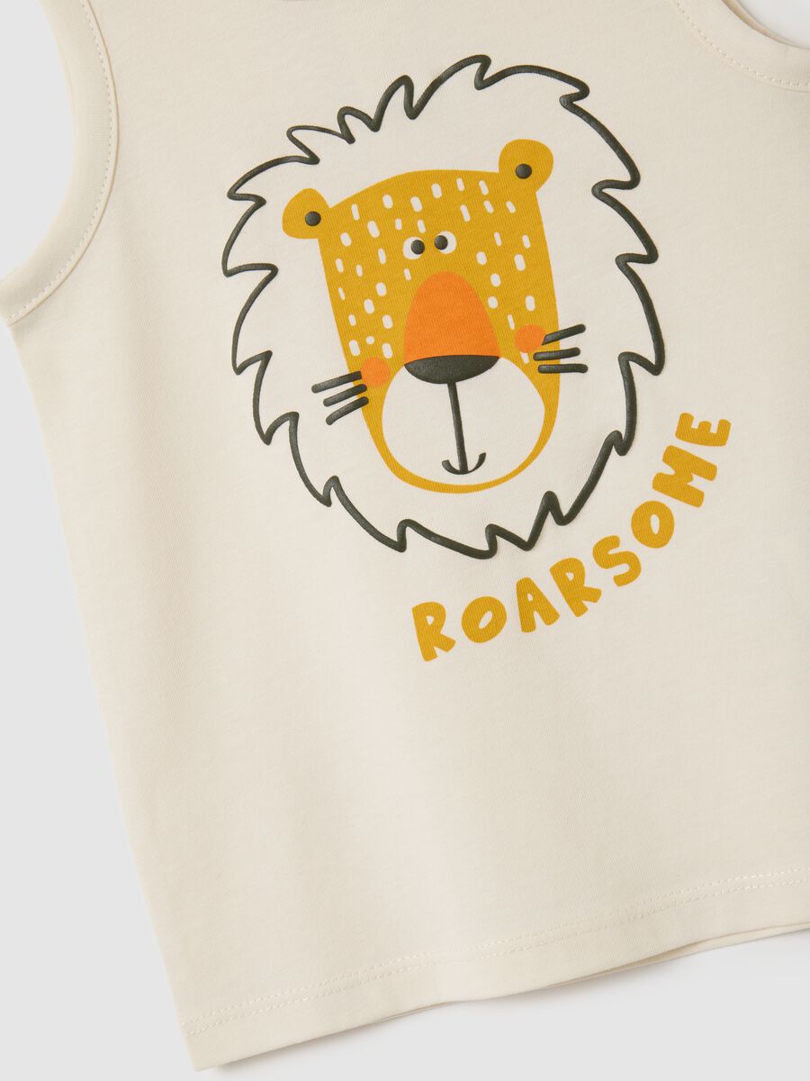 Kid's Beige Pure Cotton Tank Top Regular Fit with Print_2