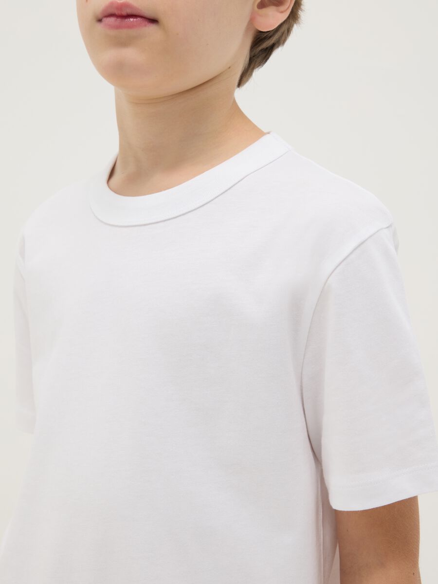 T-shirt girocollo bianca da ragazzo in puro cotone over fit_2