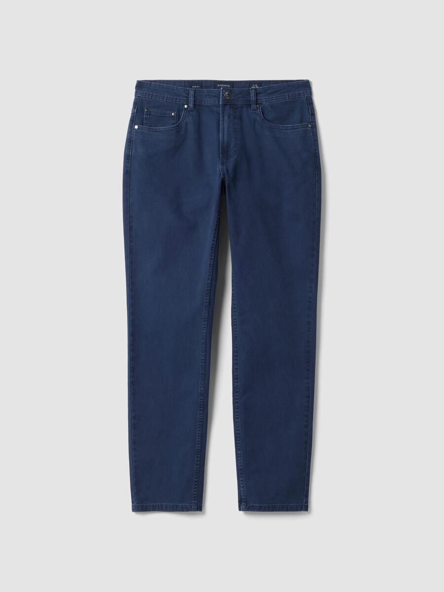 Blue slim-fit stretch cotton trousers_5