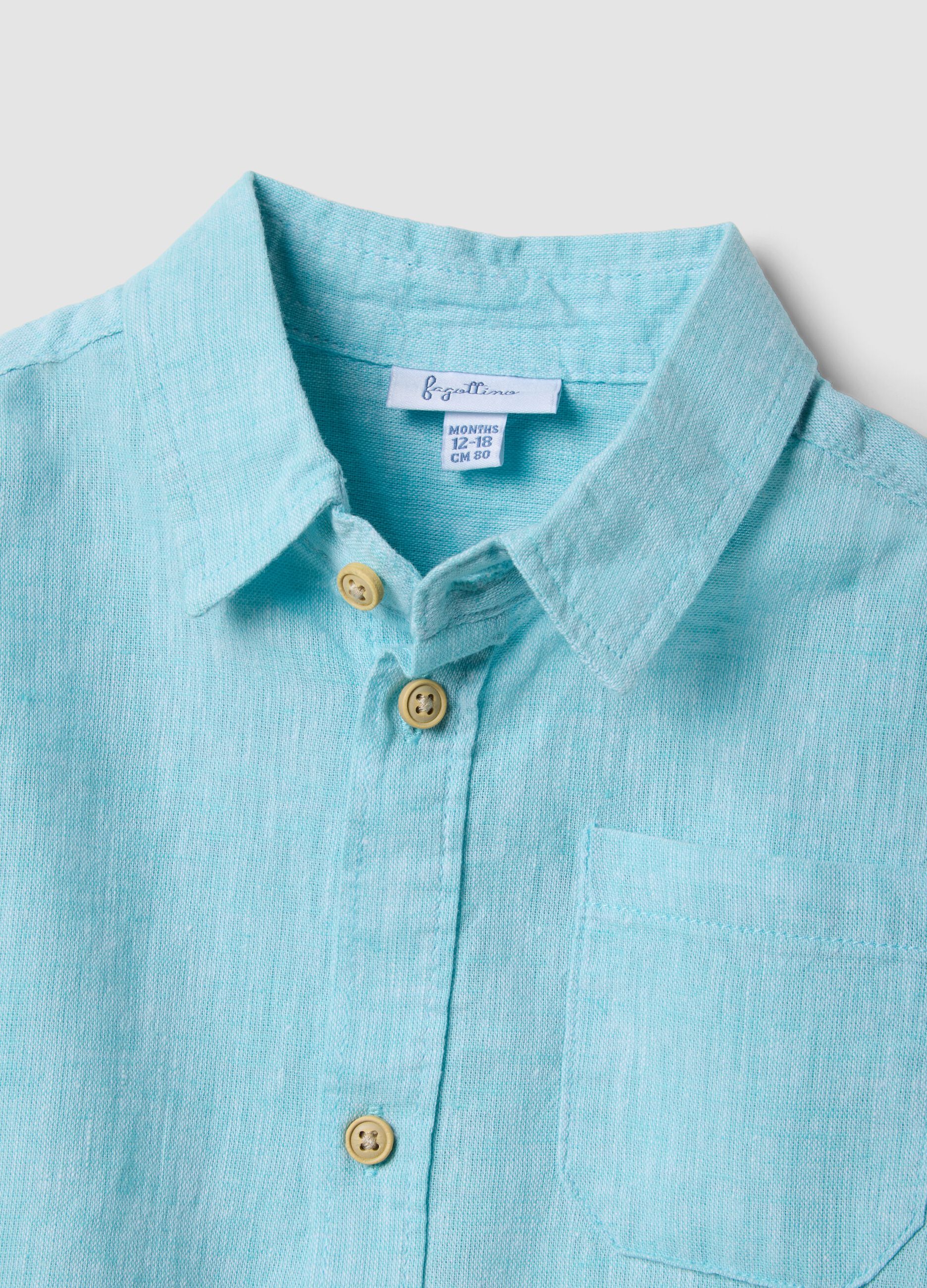 Light Blue Linen-Blend Cotton Shirt for Baby Boys, Regular Fit