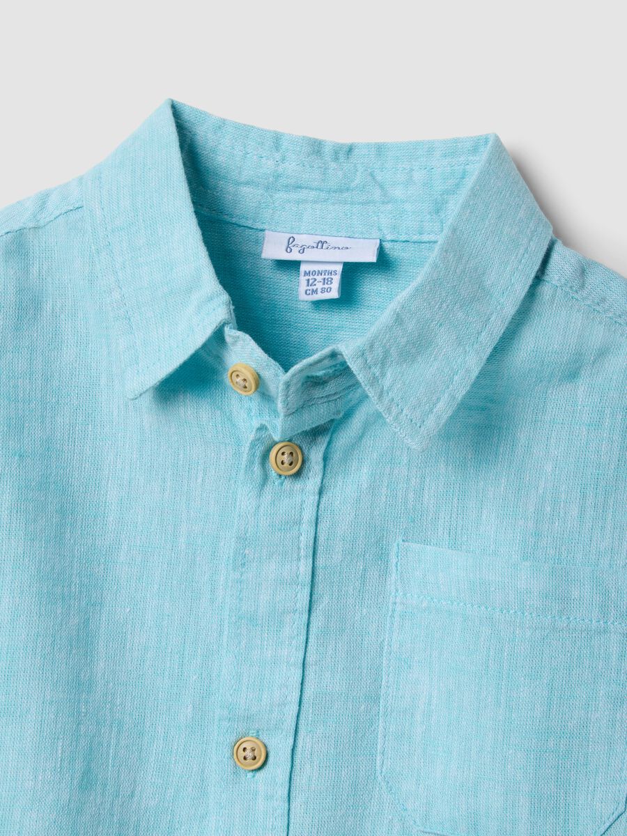 Light Blue Linen-Blend Cotton Shirt for Baby Boys, Regular Fit_3
