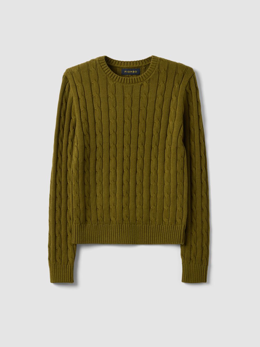 Maglia verde in puro cotone a trecce con girocollo_0