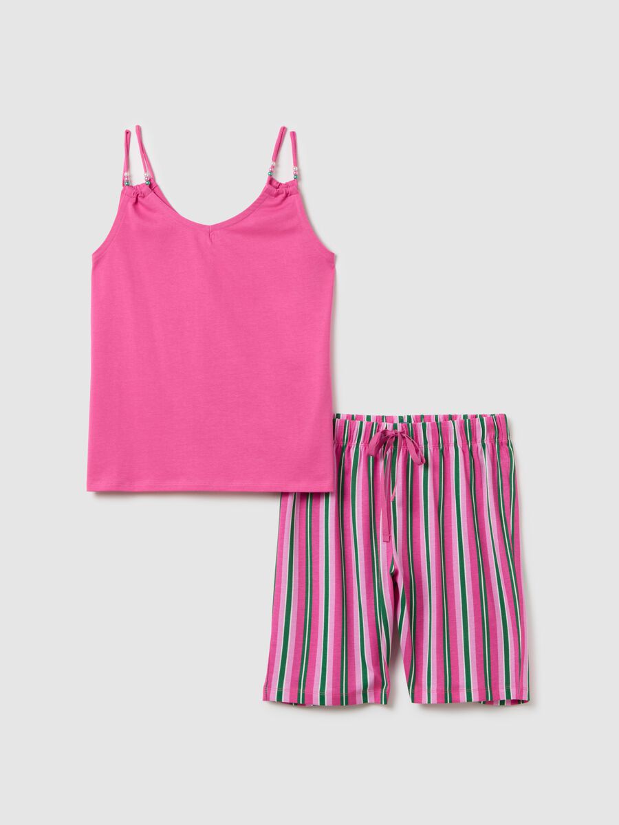 Women's summer set in multicoloured pure cotton regular fit with pink top and striped shorts_4