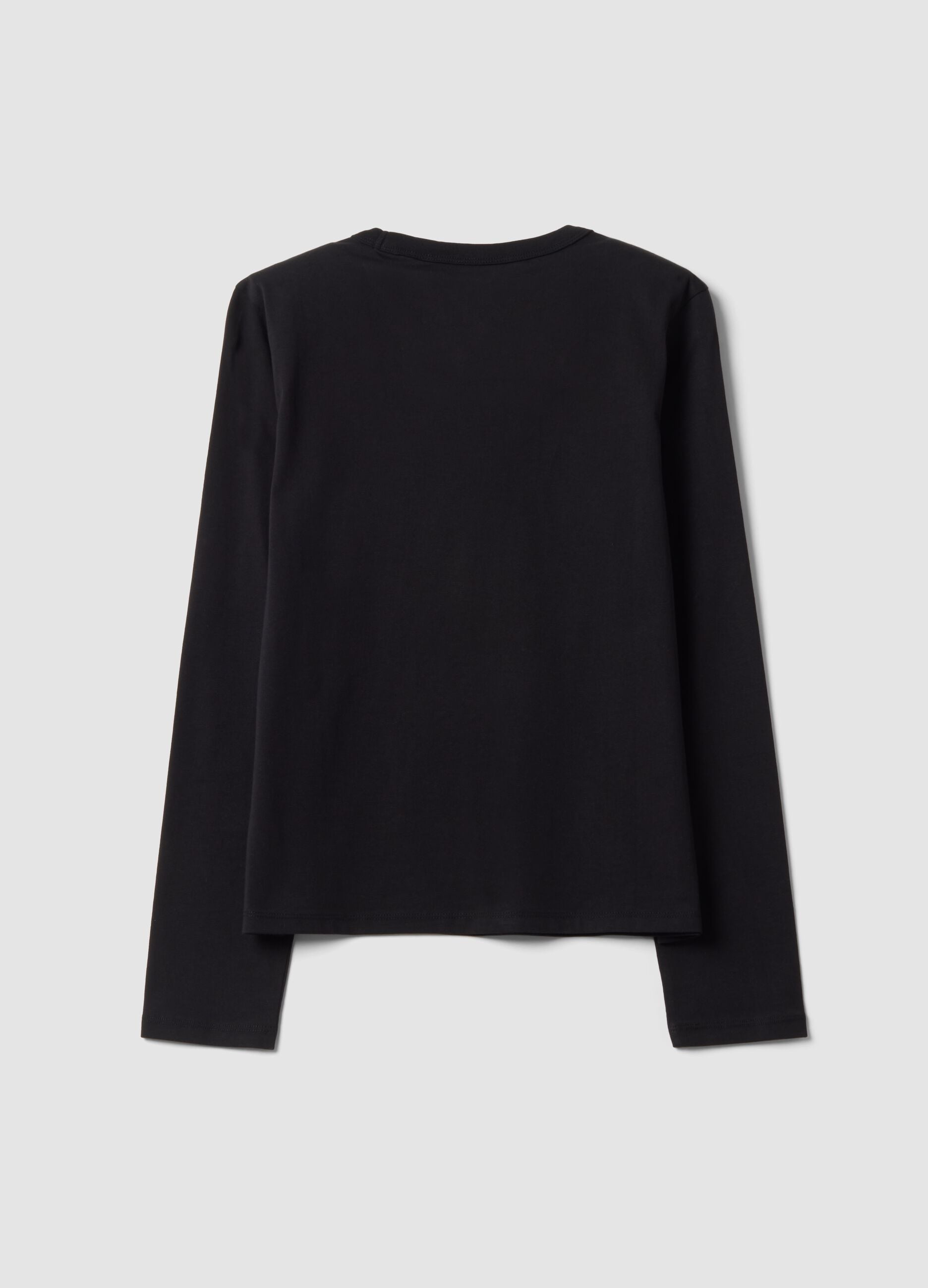 T-shirt nera in jersey di puro cotone a maniche lunghe regular fit