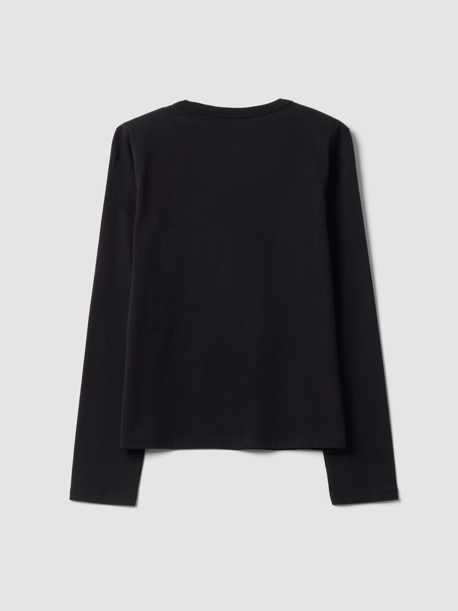 T-shirt nera in jersey di puro cotone a maniche lunghe regular fit_2