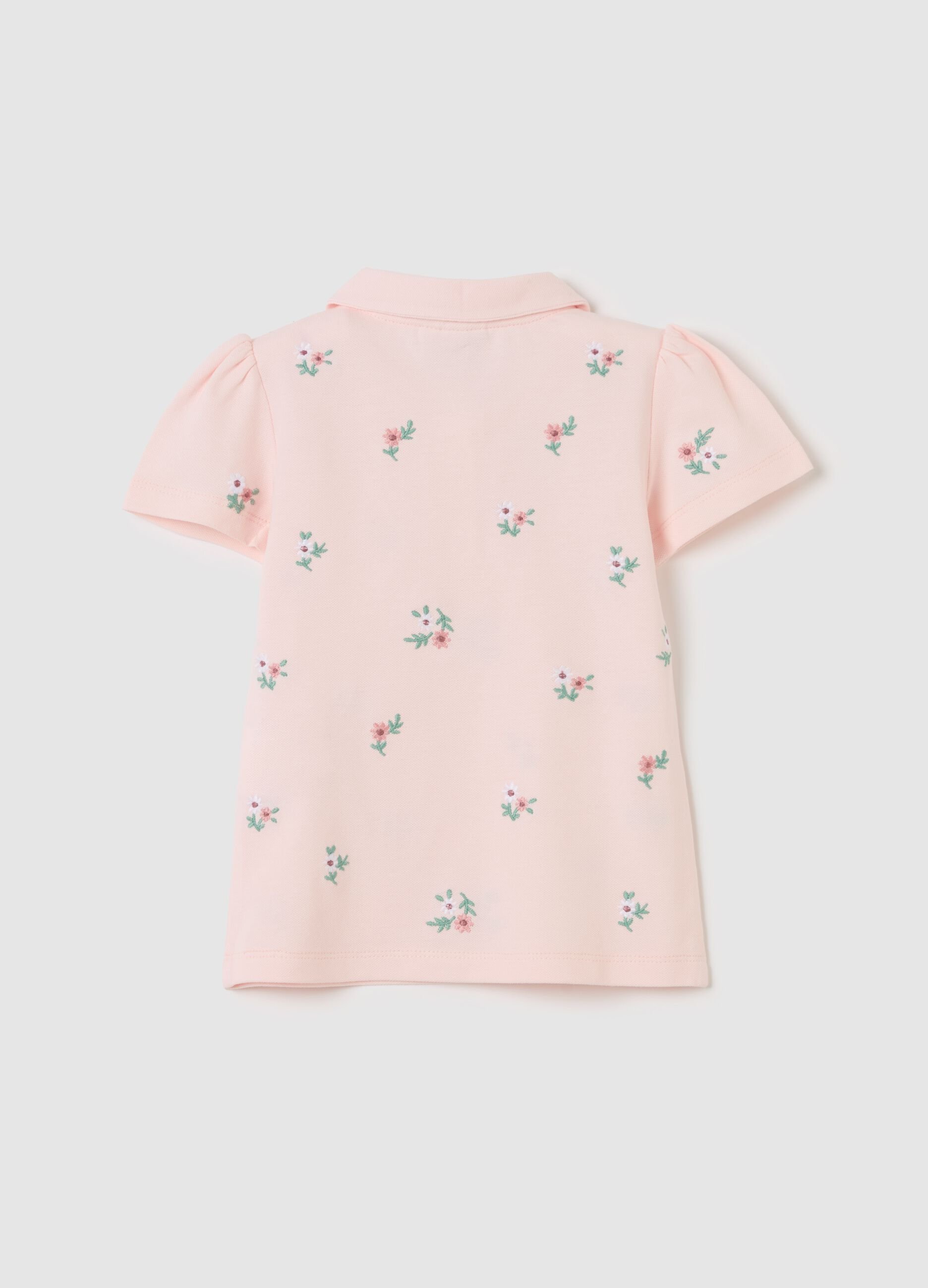 Piquet polo shirt with flowers print