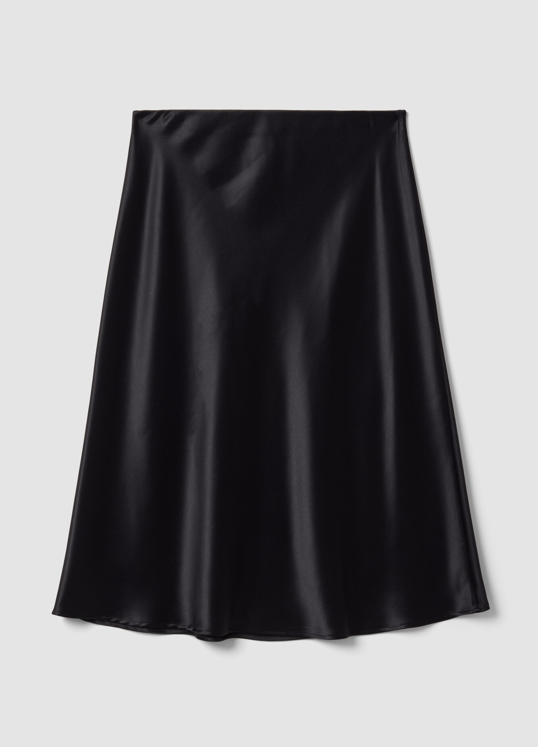 Black satin midi skirt in stretch fabric