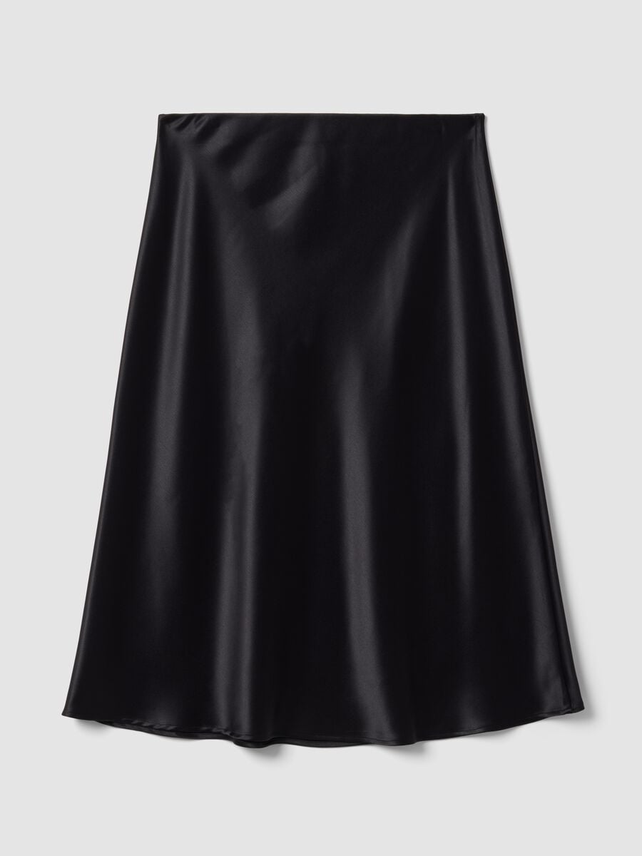 Black satin midi skirt in stretch fabric_2