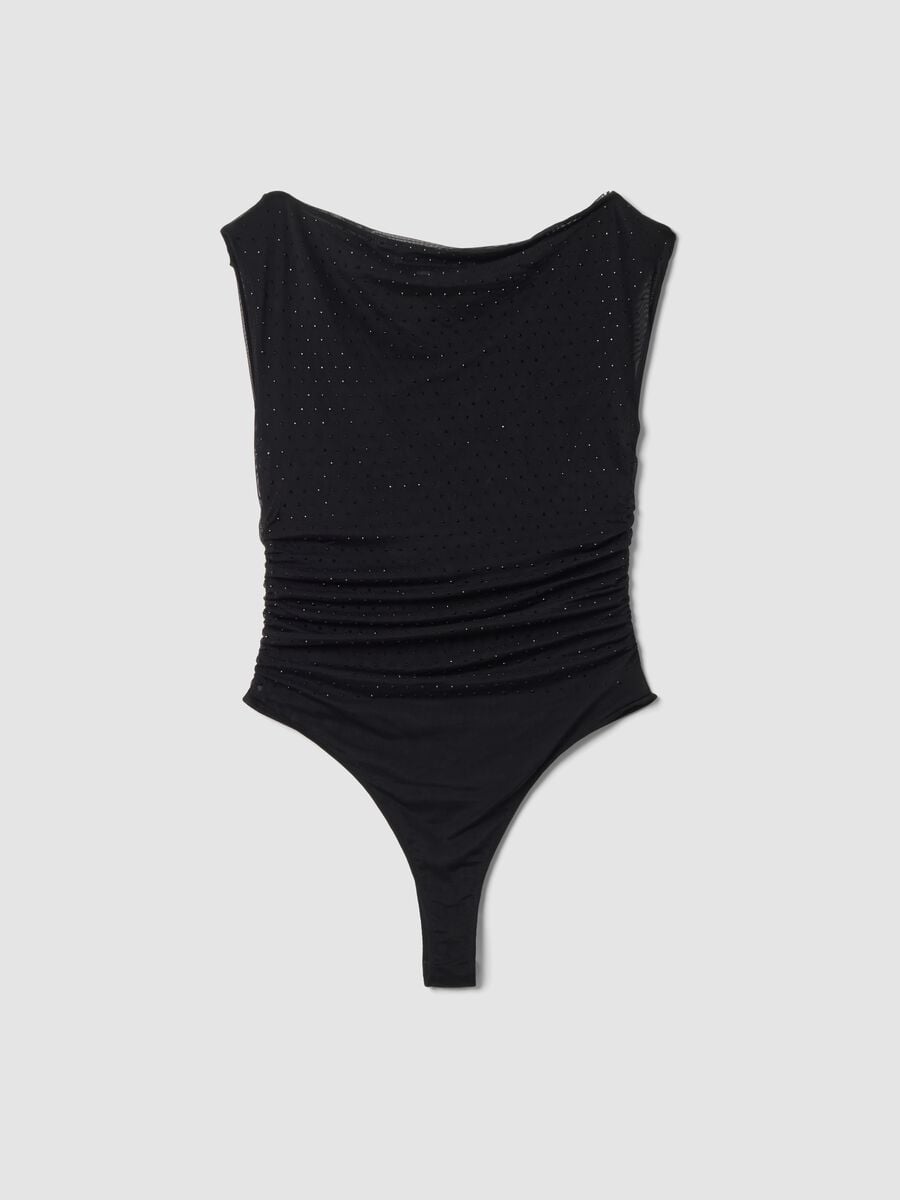 Body nero in tessuto elasticizzato con strass fitted_6