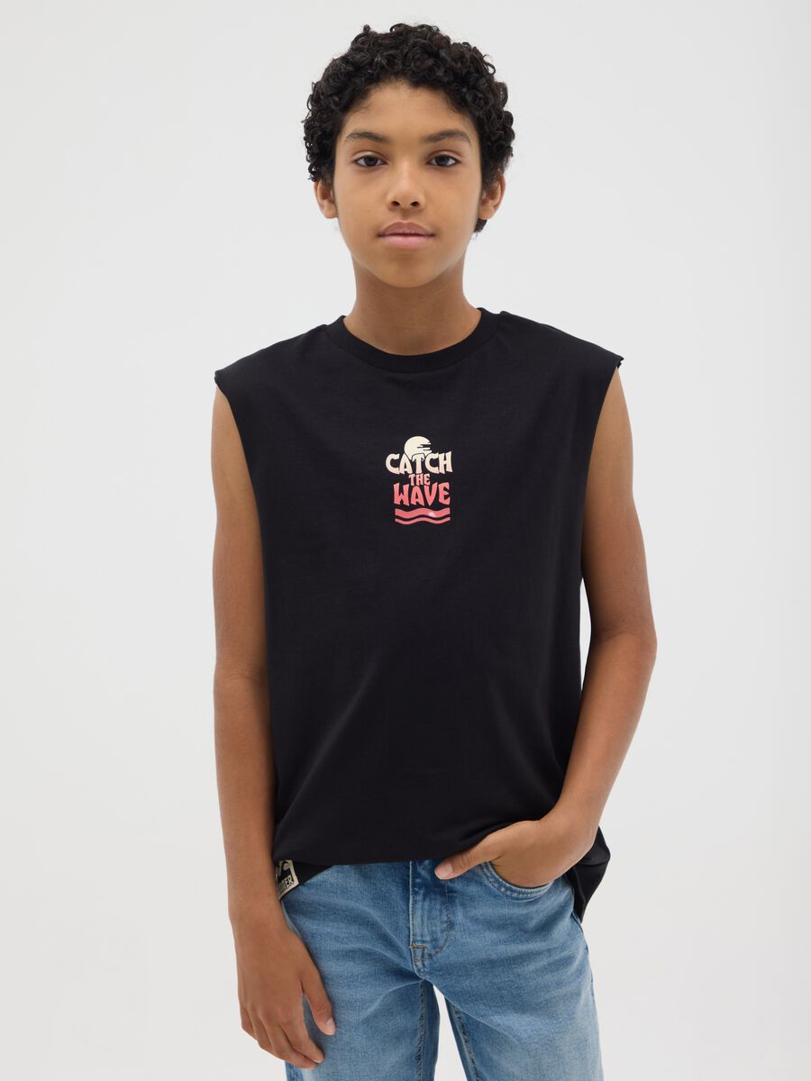 Boys' black pure cotton regular fit vest with print_0