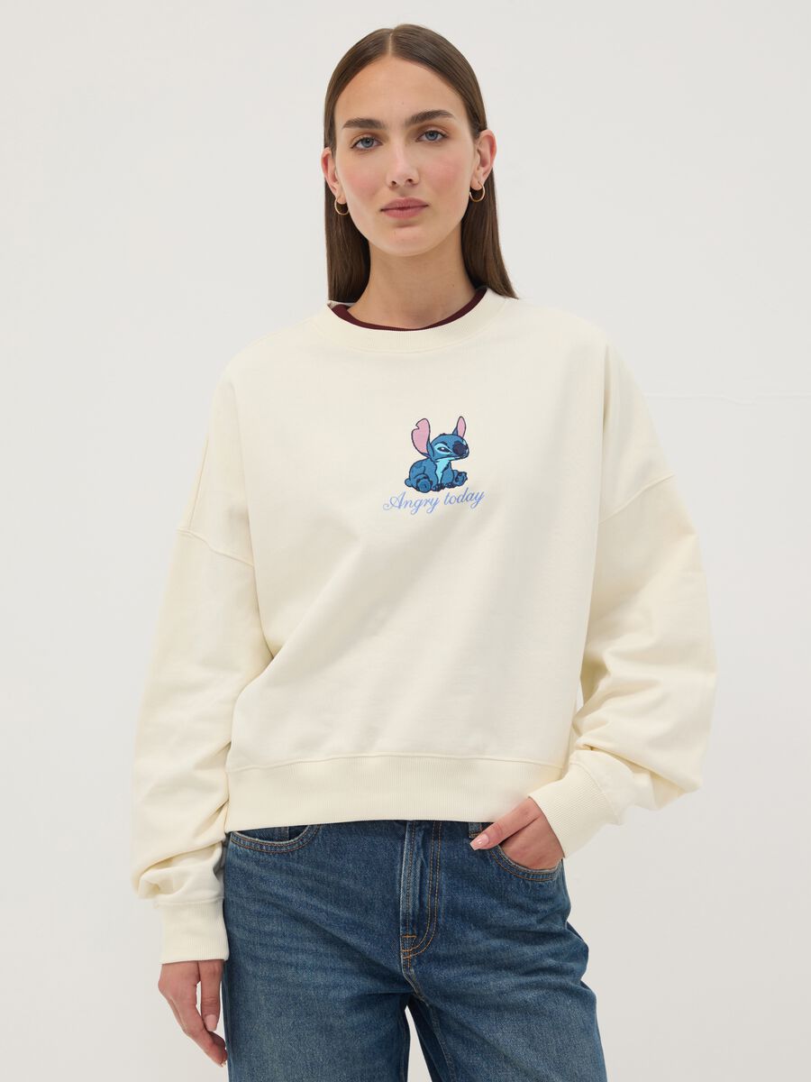 Beige pure cotton sweatshirt with Stitch print_0